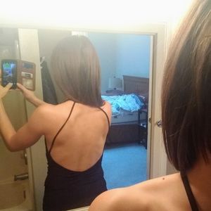 Spaghetti Strap Open Back Black Halter Top